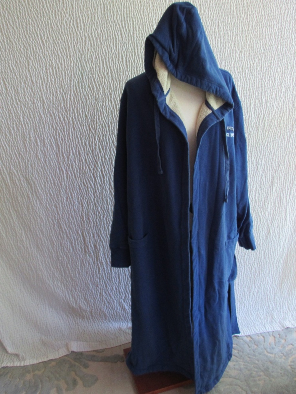LL Bean Men's Blue Sweatshirt Robe LT L Tall Fleece Lined Hooded Warm Cozy Heavy